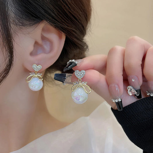 Love Bow and Pearl Stud Korean Earrings