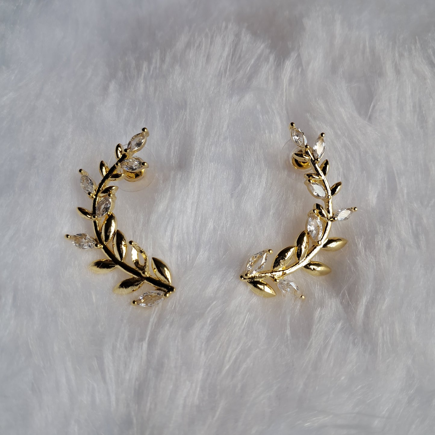 Zirconia Gold Vine Dangle Earrings