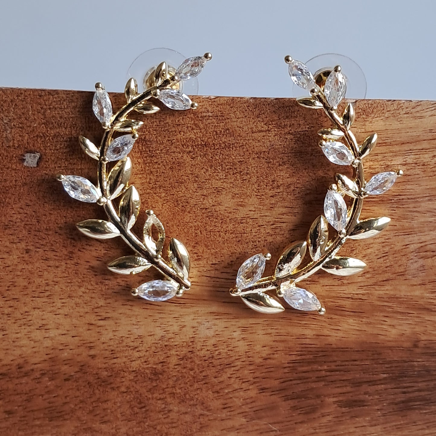 Zirconia Gold Vine Dangle Earrings