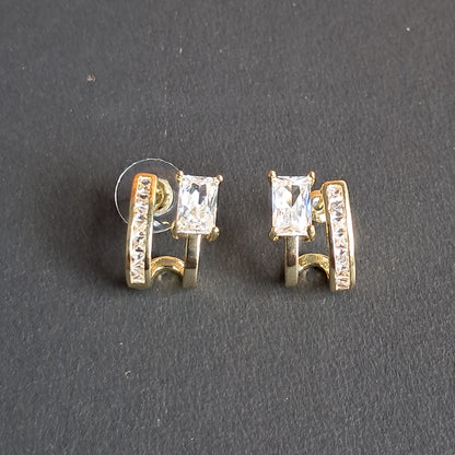 Zirconia Gold Cuff Stud Earrings