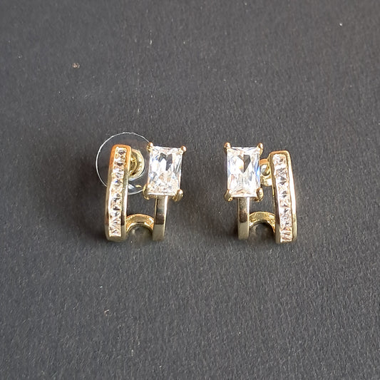 Zirconia Gold Cuff Stud Earrings