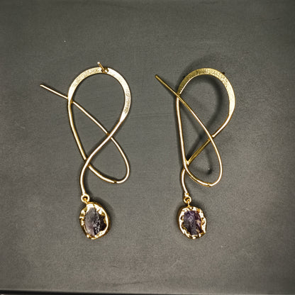 Abstract Loop Earrings with Amethyst Drops