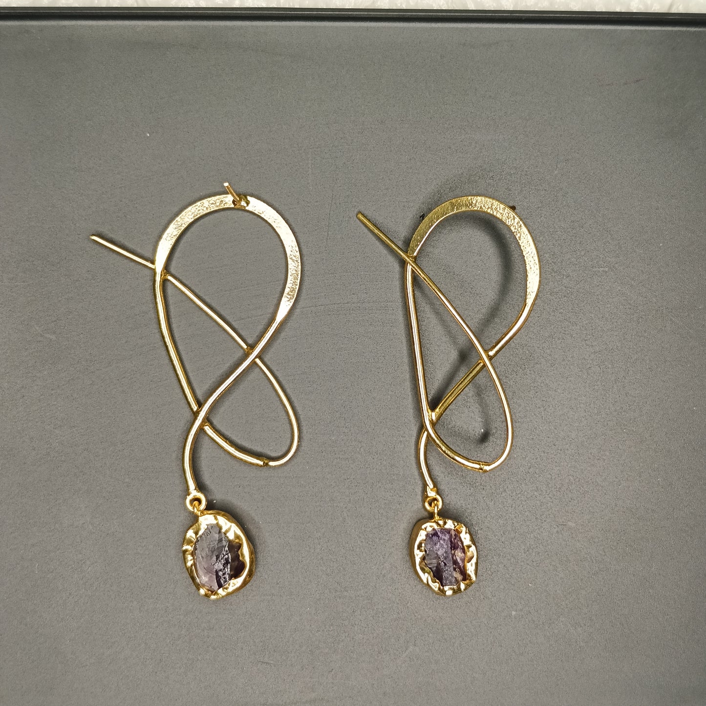 Abstract Loop Earrings with Amethyst Drops