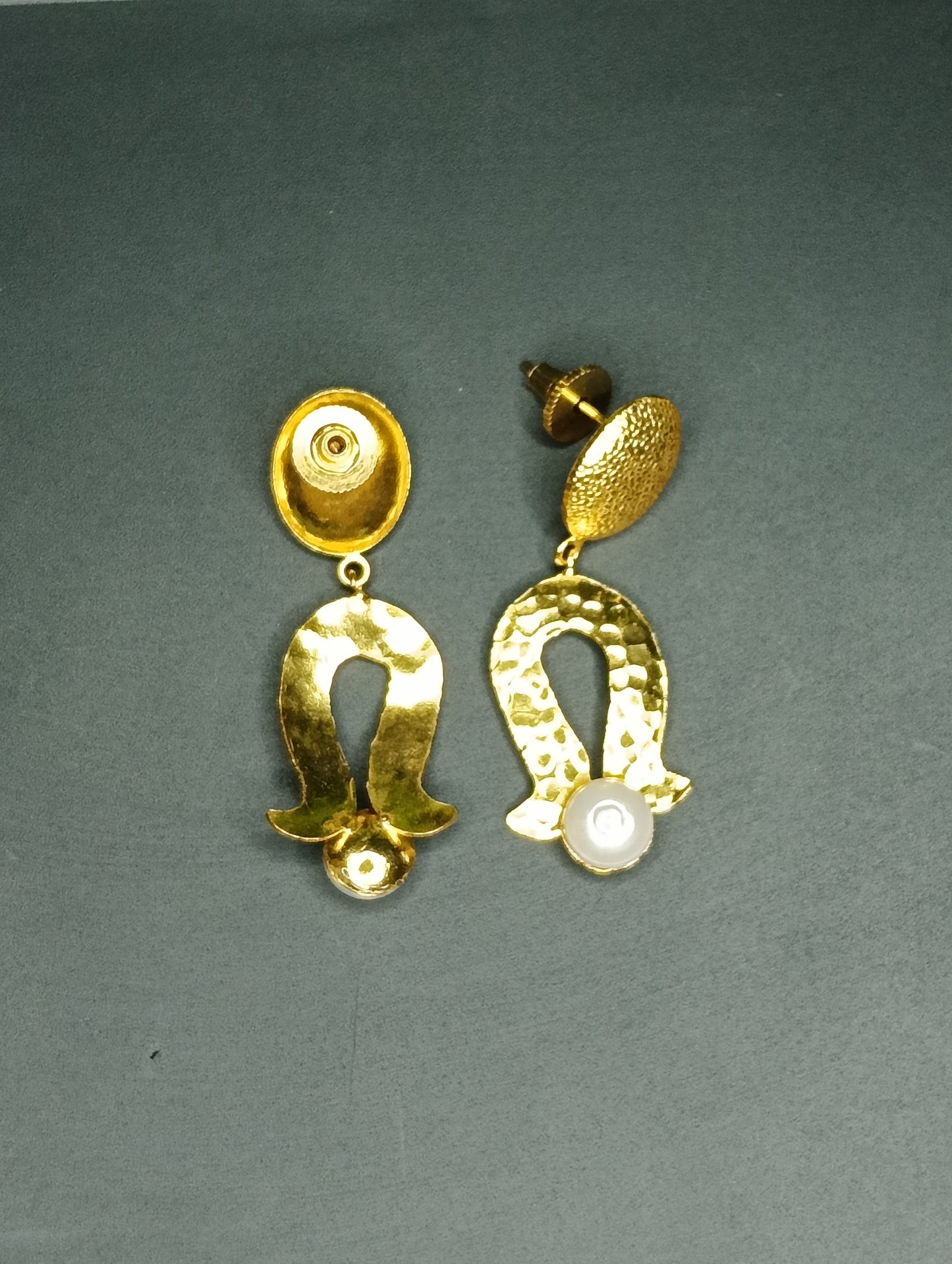 Golden hammered Brass and pearl Earrings