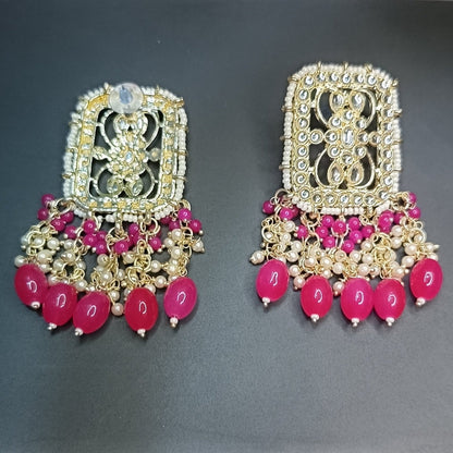 Rani Pink Kundan Pearl Cluster Earrings