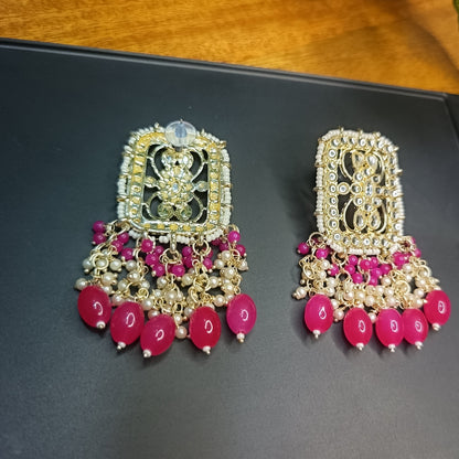 Rani Pink Kundan Pearl Cluster Earrings