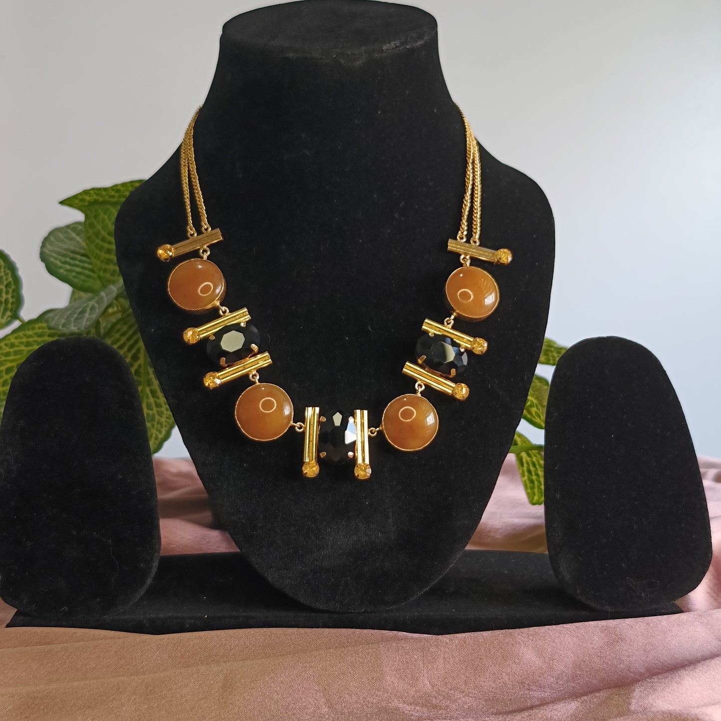 Amber and Onyx Elegance Necklace