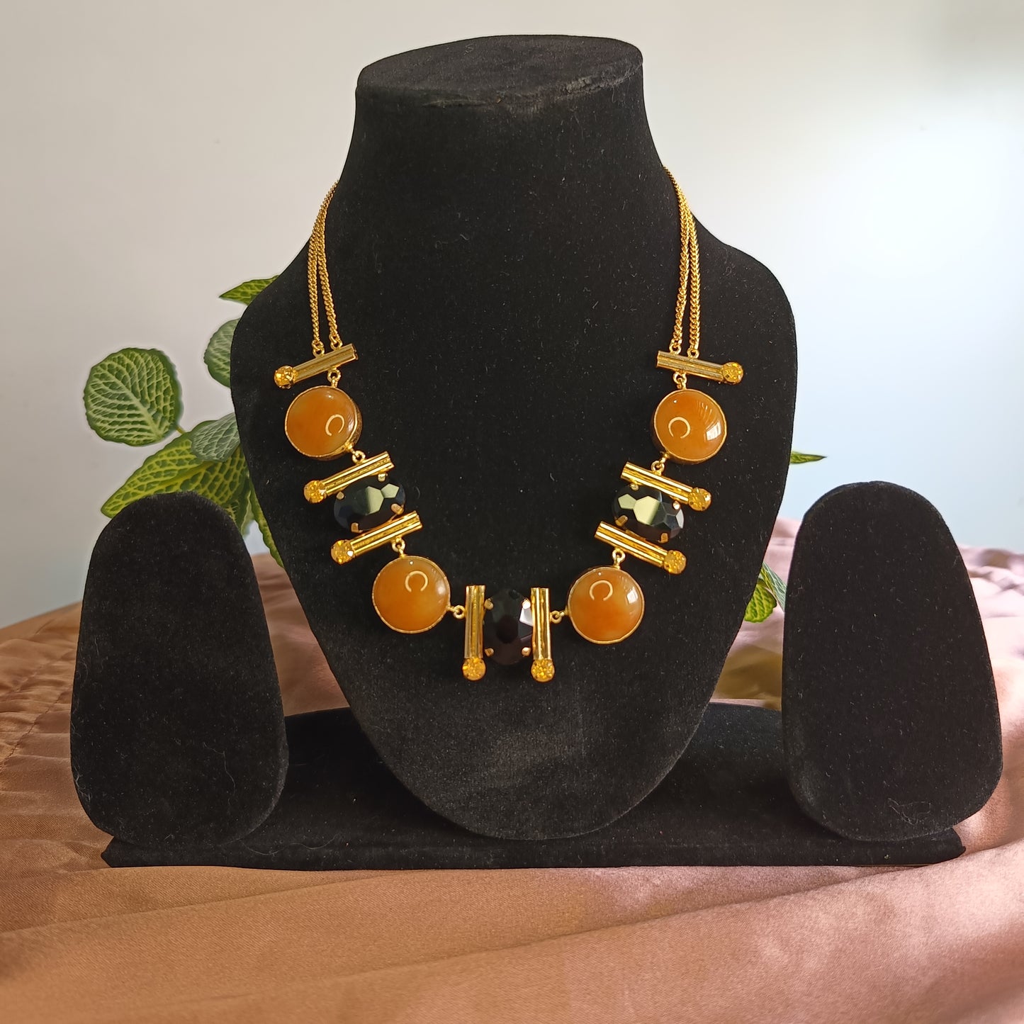 Amber and Onyx Elegance Necklace