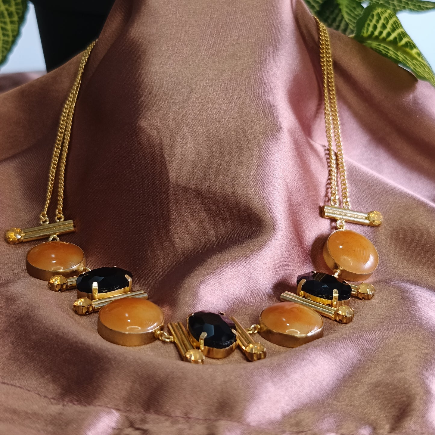 Amber and Onyx Elegance Necklace