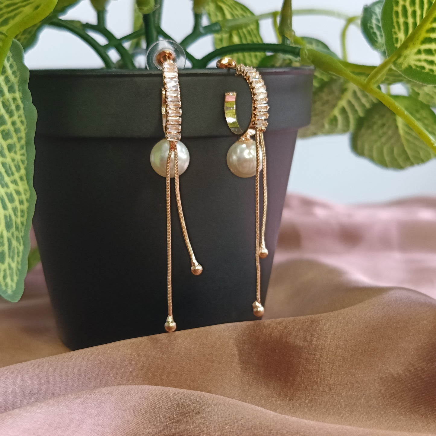 Anti Tarnish Rose Gold Zircon Chain Dangler Earrings