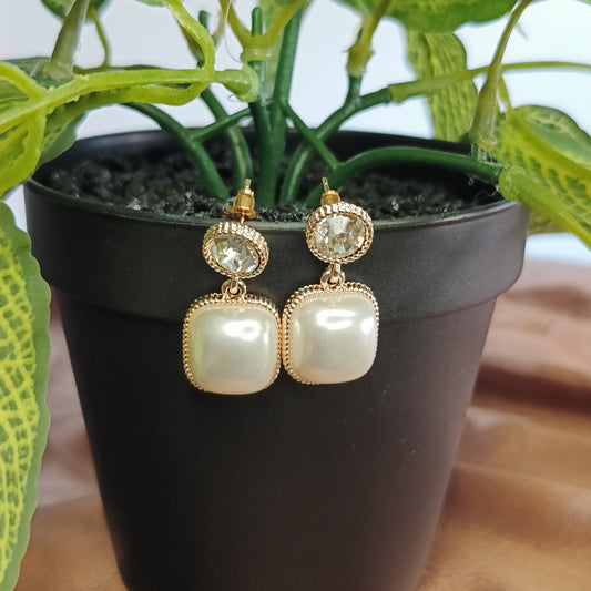 Rose Gold Square Pearl Drop Earrings