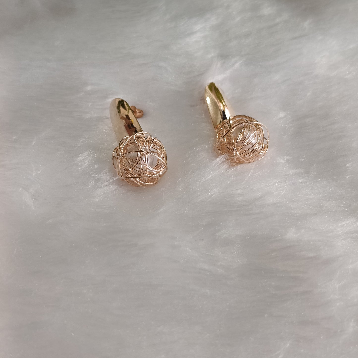 Rose Gold Basket Weaved Ball Drop Earrings