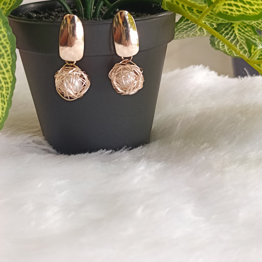 Rose Gold Basket Weaved Ball Drop Earrings