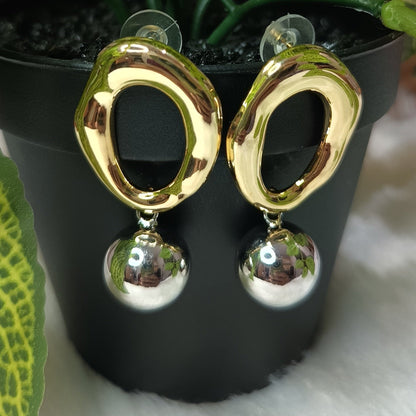 Dual Tone Anti Tarnish  Statement Drop Earrings