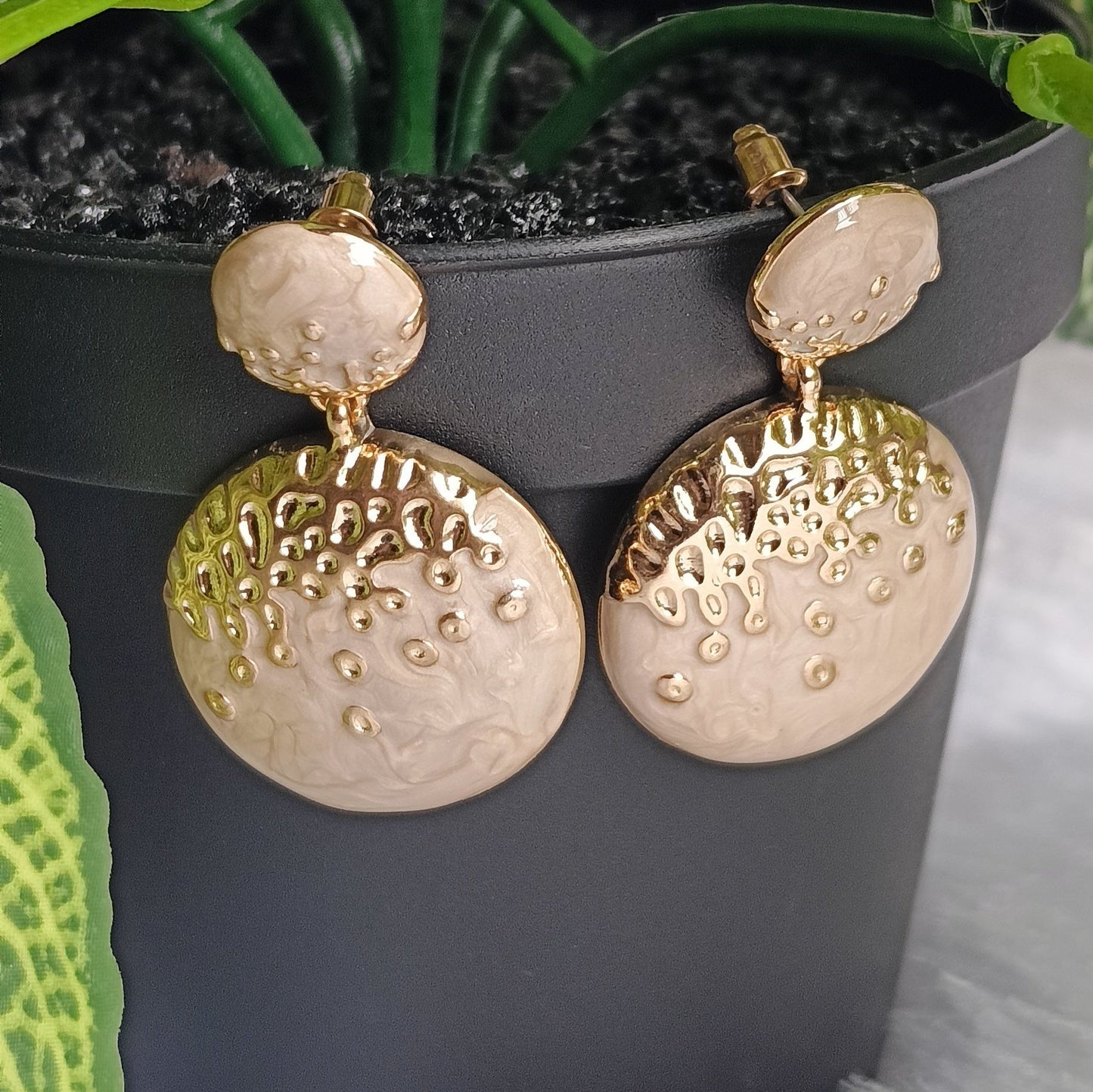 Trendy Korean Beige Dangler Earrings