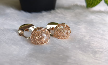 Rose Gold Stud Weaved Ball Drop Earrings