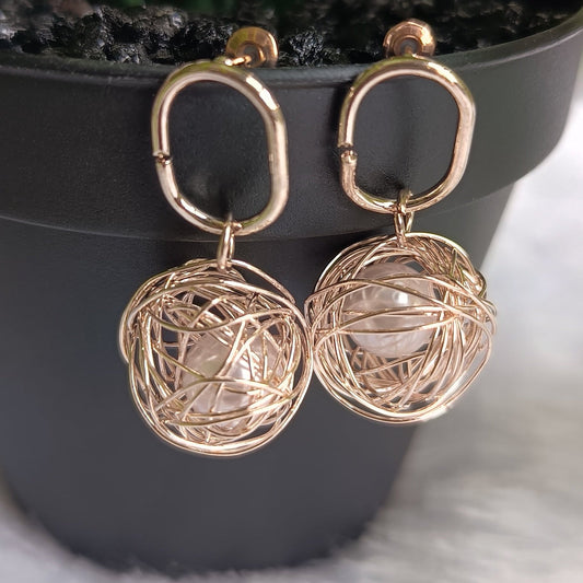 Rose Gold Weaved Ball Drop Earrings