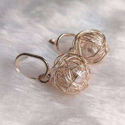 Rose Gold Weaved Ball Drop Earrings