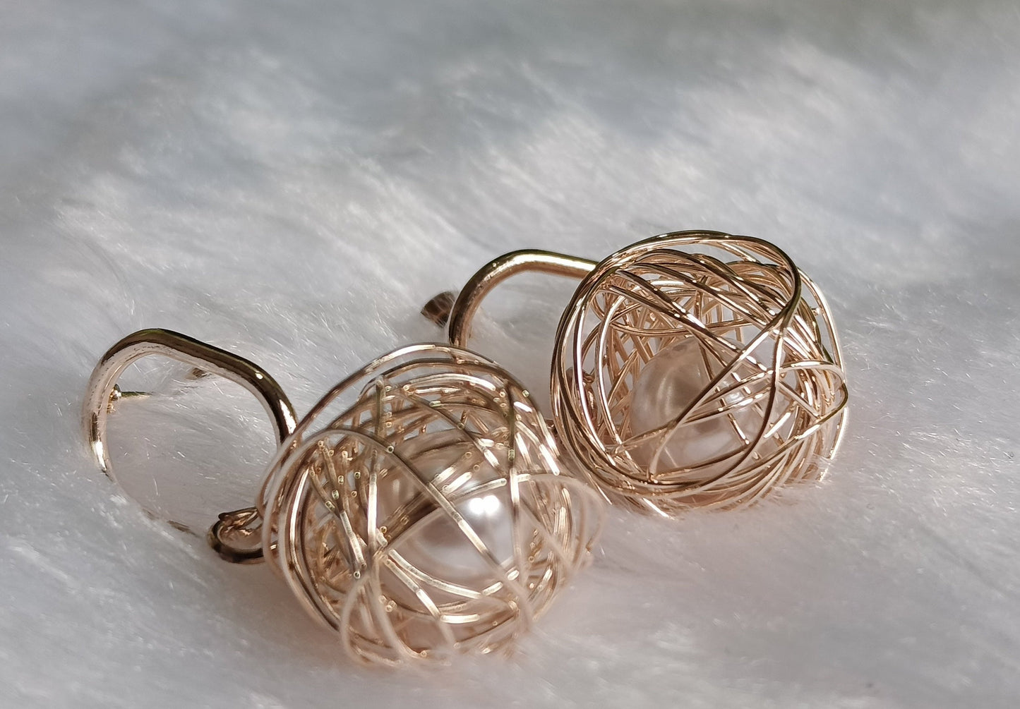 Rose Gold Weaved Ball Drop Earrings