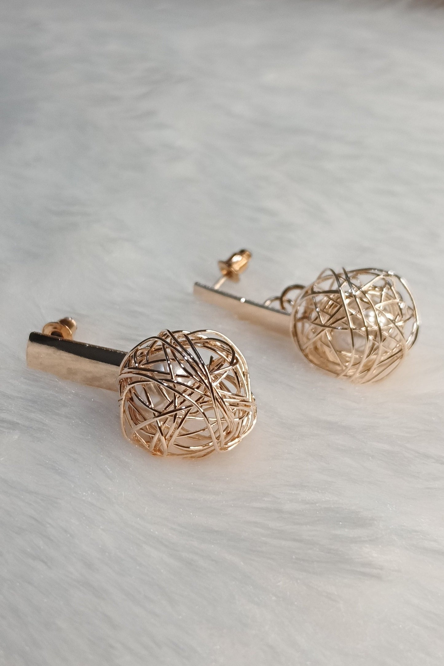 Rose Gold Basket Ball Drop Earrings