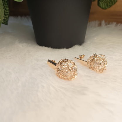 Rose Gold Basket Ball Drop Earrings