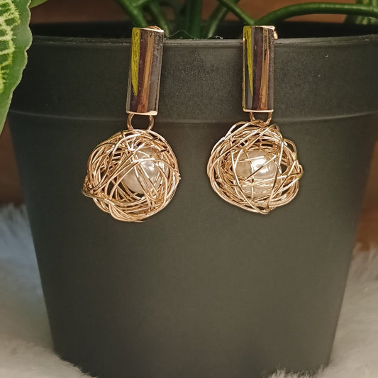 Rose Gold Basket Ball Drop Earrings