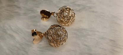 Rose Gold Heart Weaved Ball Drop Earrings