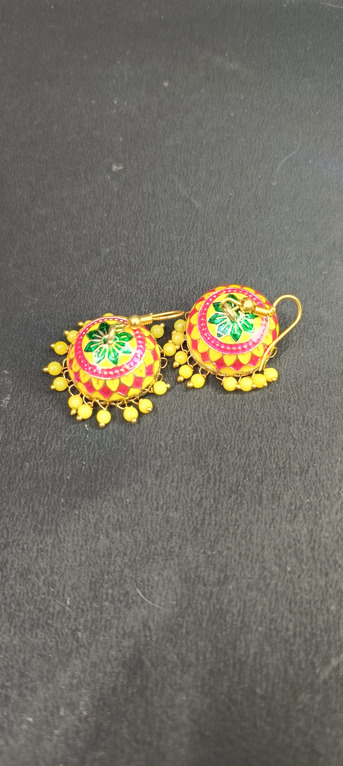 Meenakari Pearl Tassel Jhumki Earrings (Yellow1)