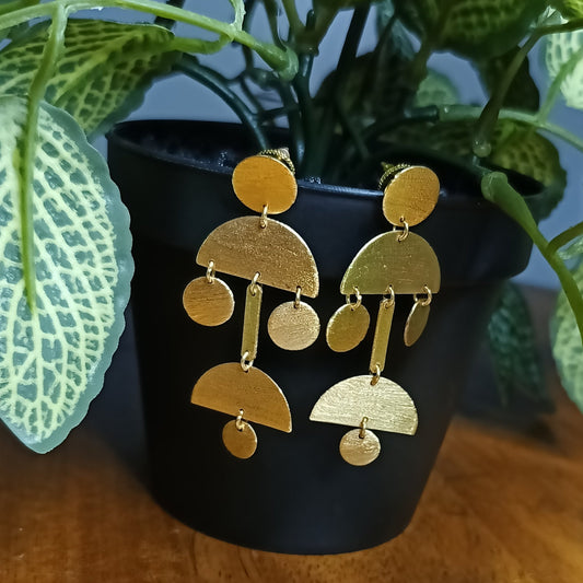 Golden Drop Bar Coin Disc Earrings