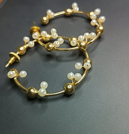 Golden Pearl Hoop Earrings