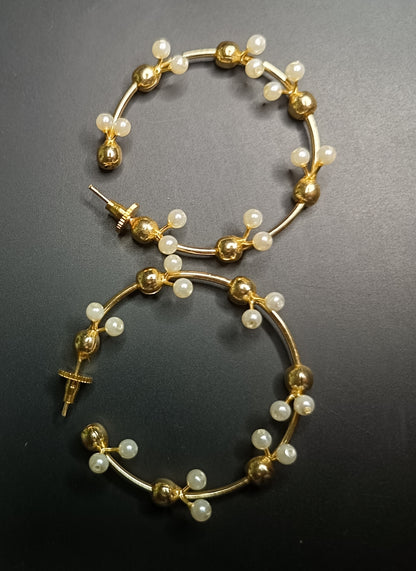 Golden Pearl Hoop Earrings