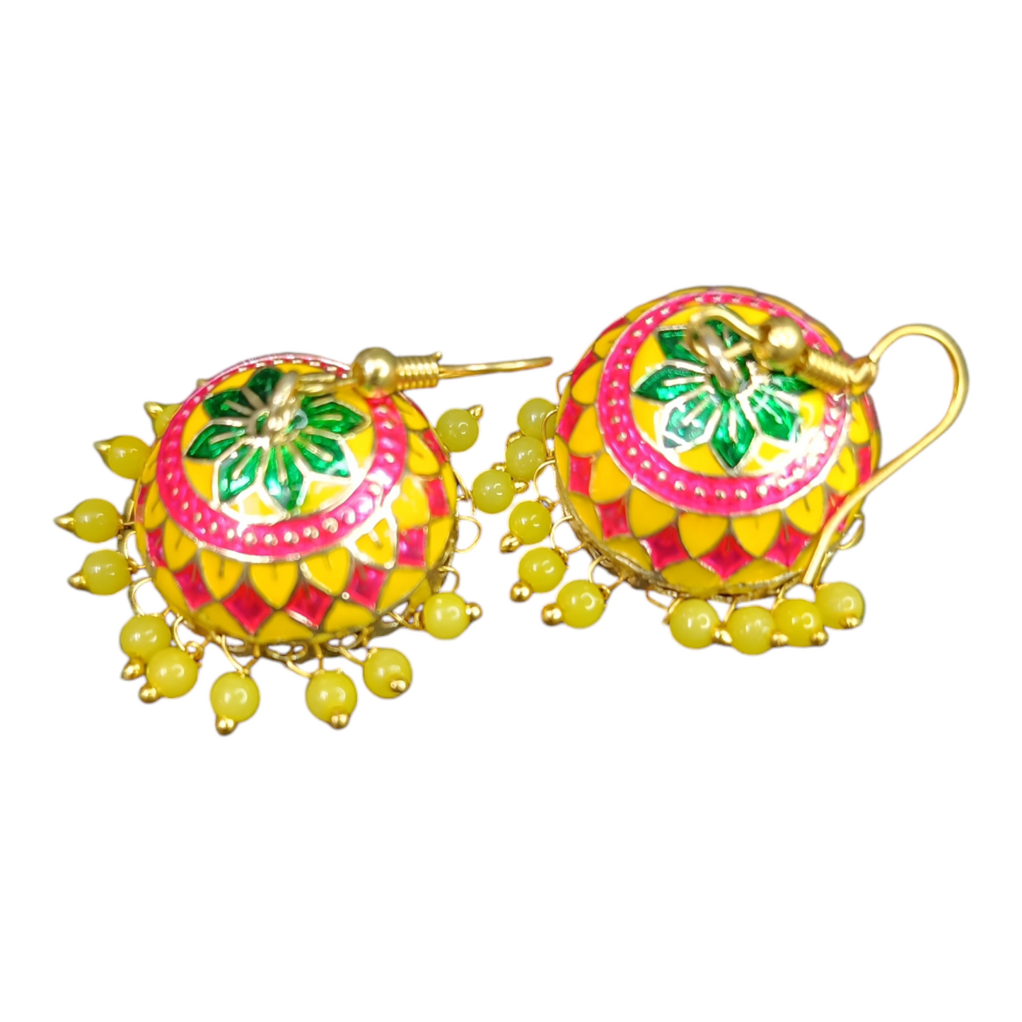 Meenakari Pearl Tassel Jhumki Earrings (Yellow1)