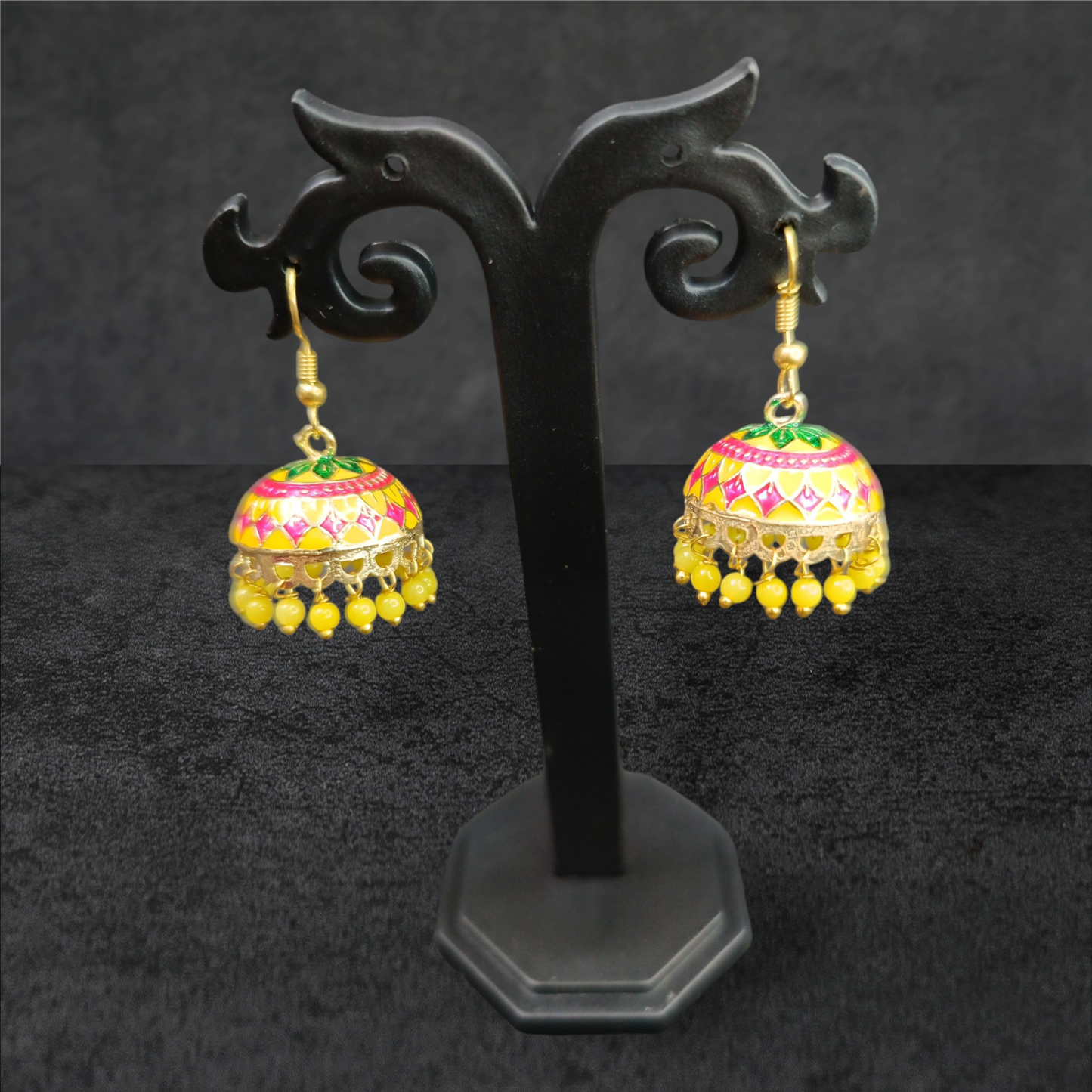 Meenakari Pearl Tassel Jhumki Earrings (Yellow1)