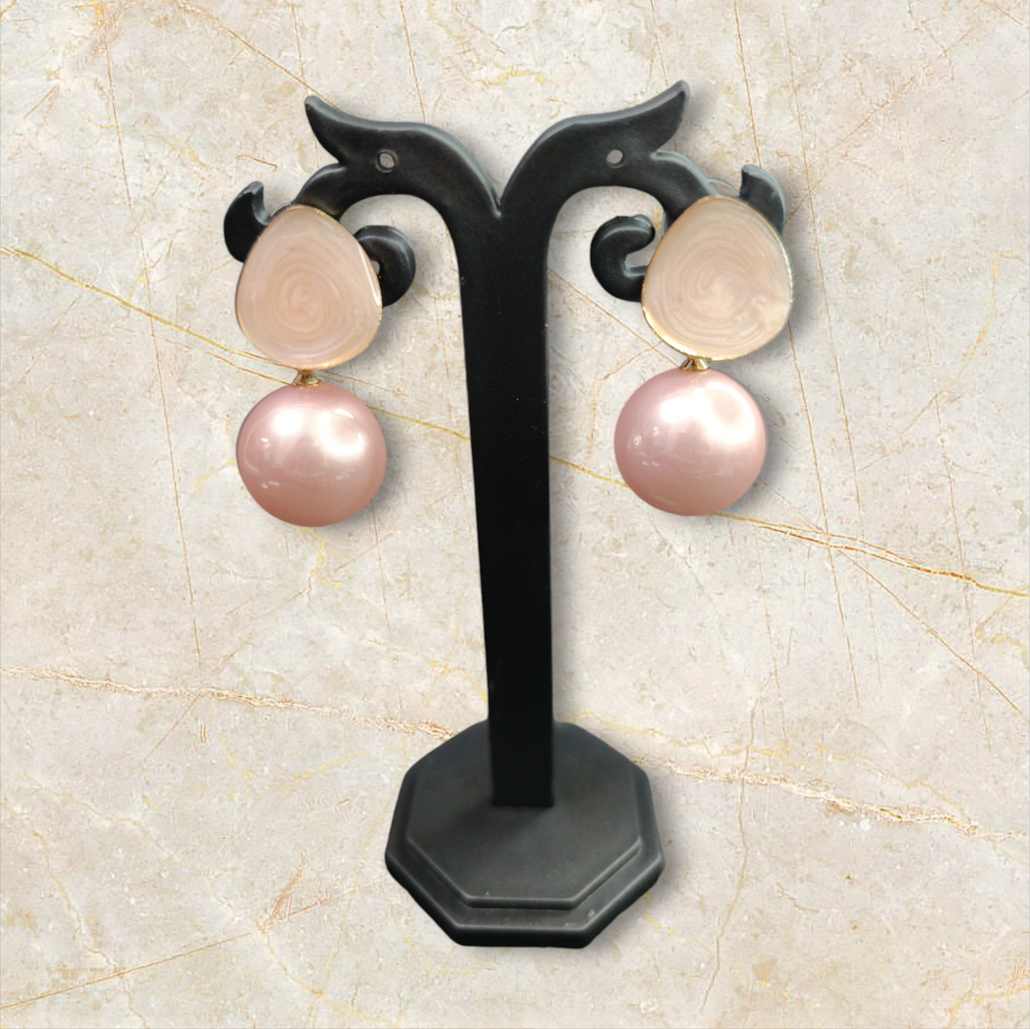 Anjie Peach Pearl Drop Earrings