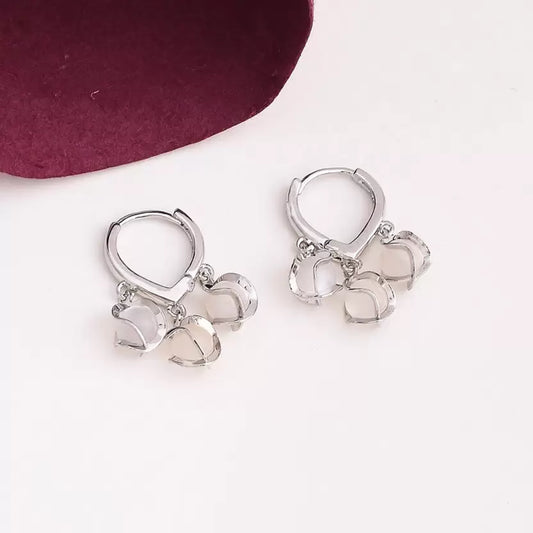 Silver Opal Stone Luxury Hoop Korean Earrings