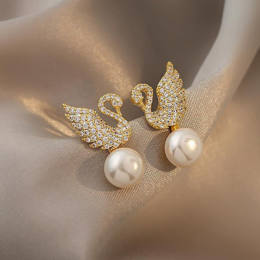 Korean Swan Pearl Drop earrings